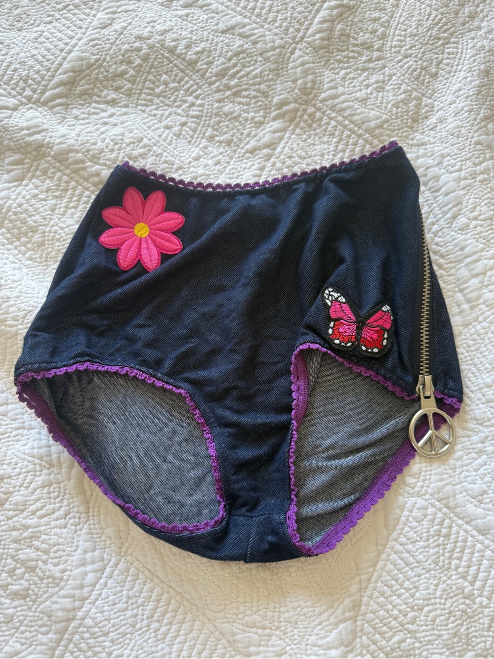 DollzkillNavy Floral & Butterfly High-Waist Brief with Purple Trim